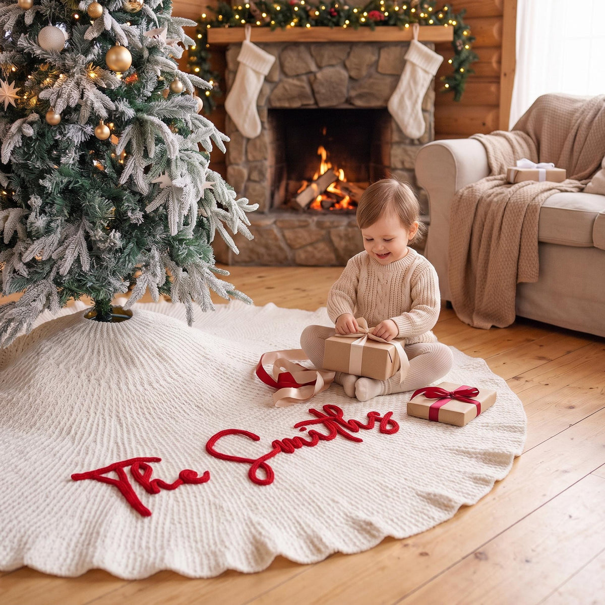 Personalized Family Name Christmas Tree Skirts, Handmade Tree Skirt, Christmas Keepsake Gift, Christmas Home Decoration