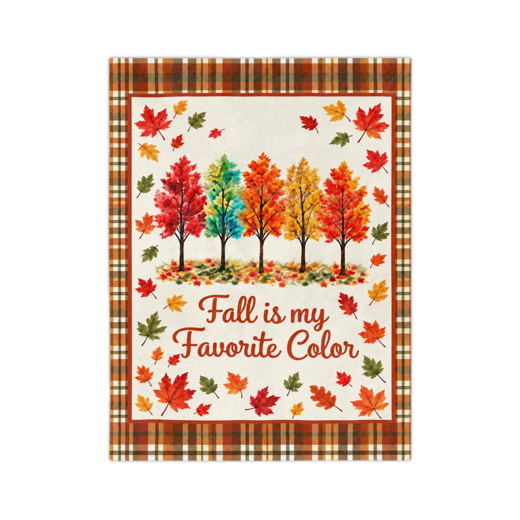 Fall Is My Favorite Color Velveteen Microfiber Blanket Throw, Plaid Autumn Leaves