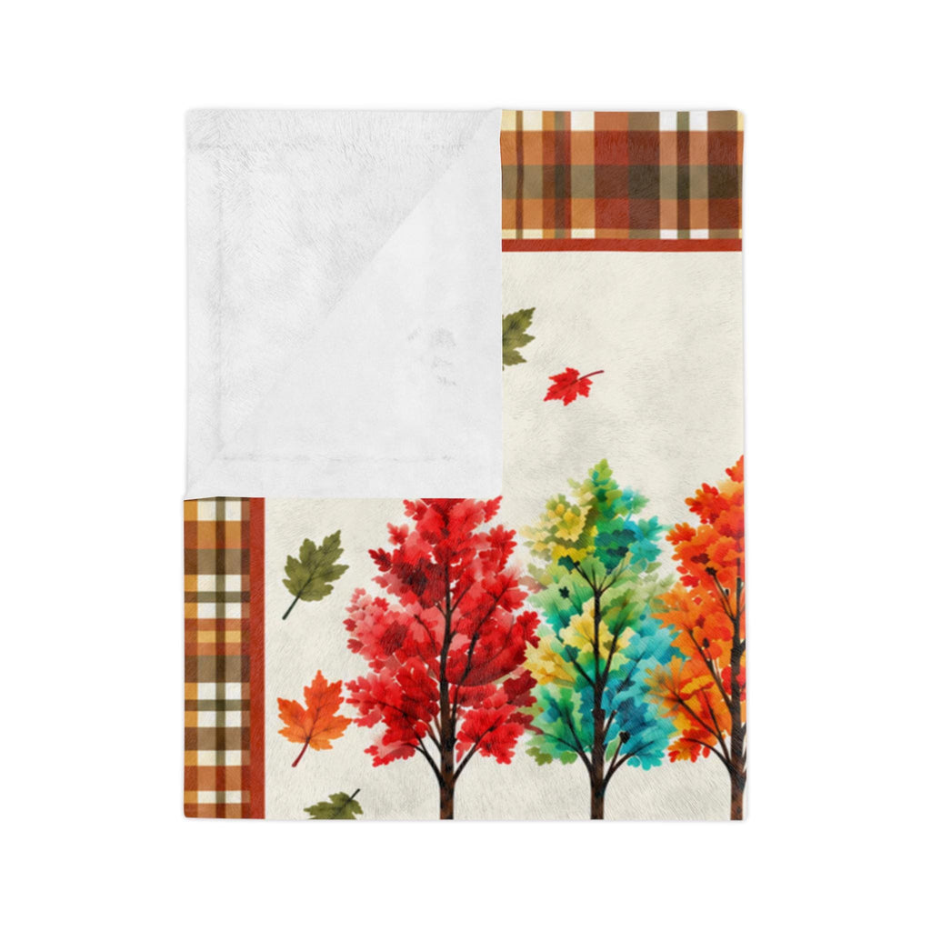Fall Is My Favorite Color Velveteen Microfiber Blanket Throw, Plaid Autumn Leaves