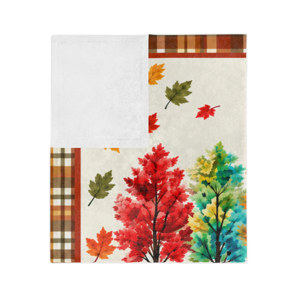 Fall Is My Favorite Color Velveteen Microfiber Blanket Throw, Plaid Autumn Leaves