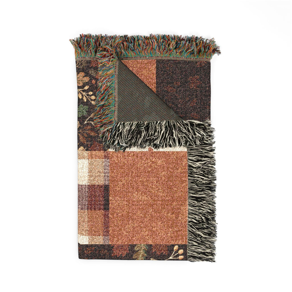 Patchwork Floral Plaid Woven Blanket | Autumn Rustic Throw