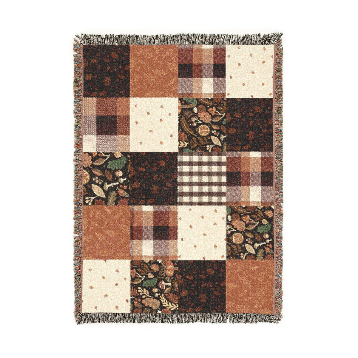 Patchwork Floral Plaid Woven Blanket | Autumn Rustic Throw