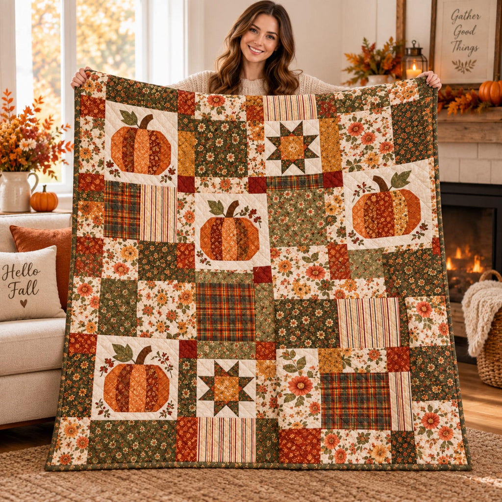 Personalized Fall Pumpkin Quilt: Custom Family Name Patchwork Throw (2026)
