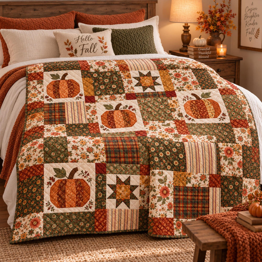 Personalized Fall Pumpkin Quilt: Custom Family Name Patchwork Throw (2026)