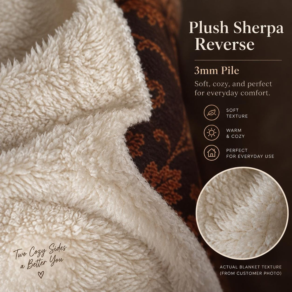 Jacquard-Inspired Pumpkin Fall Sherpa Blanket, Autumn Leaf Print Throw, Printed Jacquard