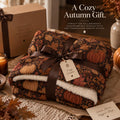 Jacquard-Inspired Pumpkin Fall Sherpa Blanket, Autumn Leaf Print Throw, Printed Jacquard