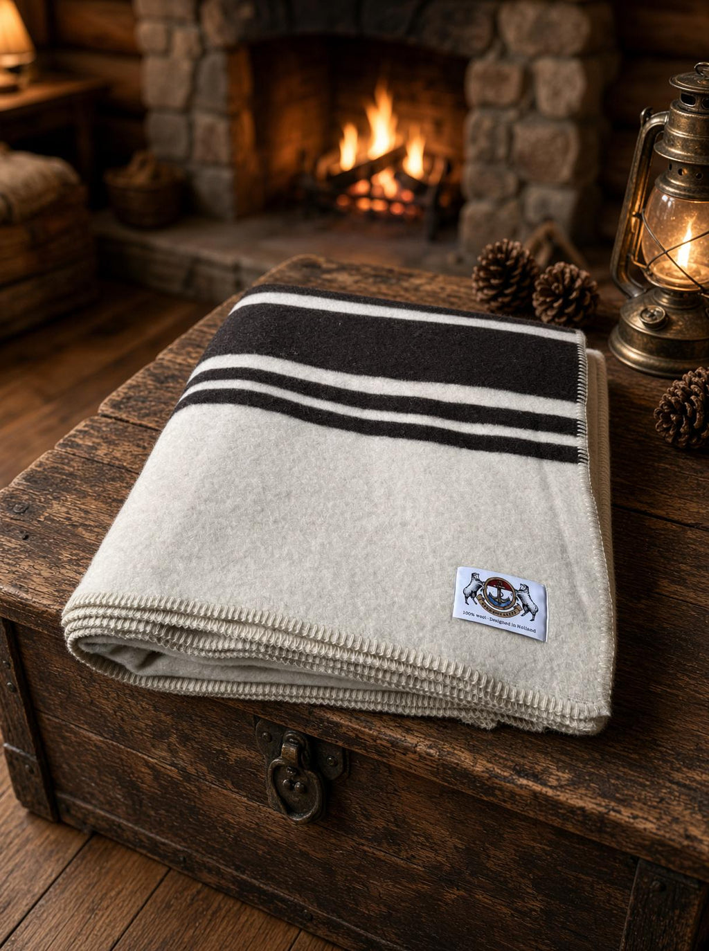 Mongolian Wool Blanket 185x235 Dark Charcoal Brown Stripes | Heavy 3kg Cabin Throw | Autumn Winter Bed Sofa