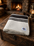 Mongolian Wool Blanket 185x235 Dark Charcoal Brown Stripes | Heavy 3kg Cabin Throw | Autumn Winter Bed Sofa