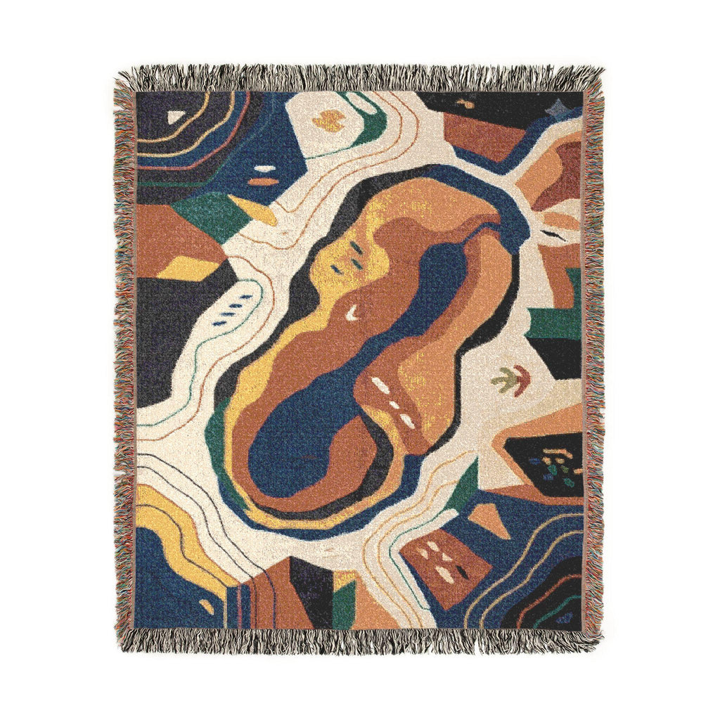 Abstract Geode Pattern Woven Blanket | Earth Tone Topographic Throw