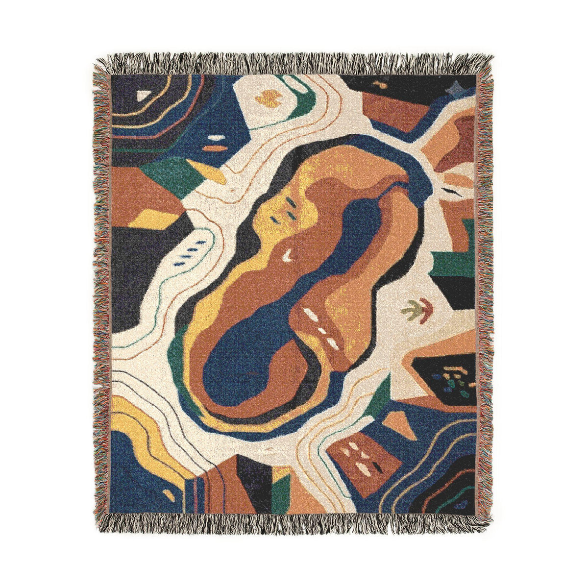 Abstract Geode Pattern Woven Blanket | Earth Tone Topographic Throw