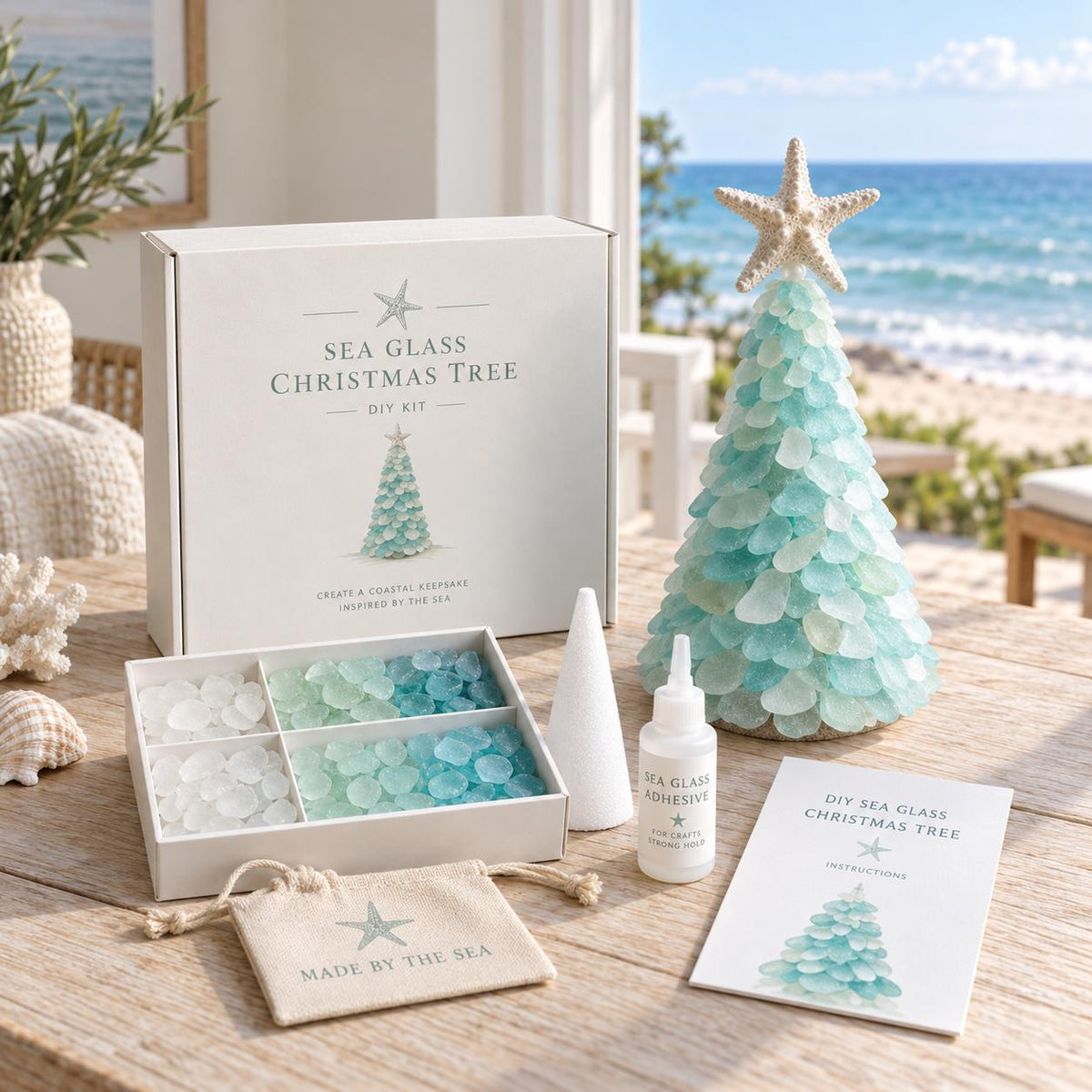 DIY Sea Glass Christmas Tree Kit,Coastal Christmas Craft, Handmade Christmas Gift, Coastal Christmas Gift Set