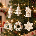 White Christmas Ornament Set, PVC Holiday Tree Decorations, Minimalist Winter Hanging Decor, Snowflake Santa Tree House Gift for Family