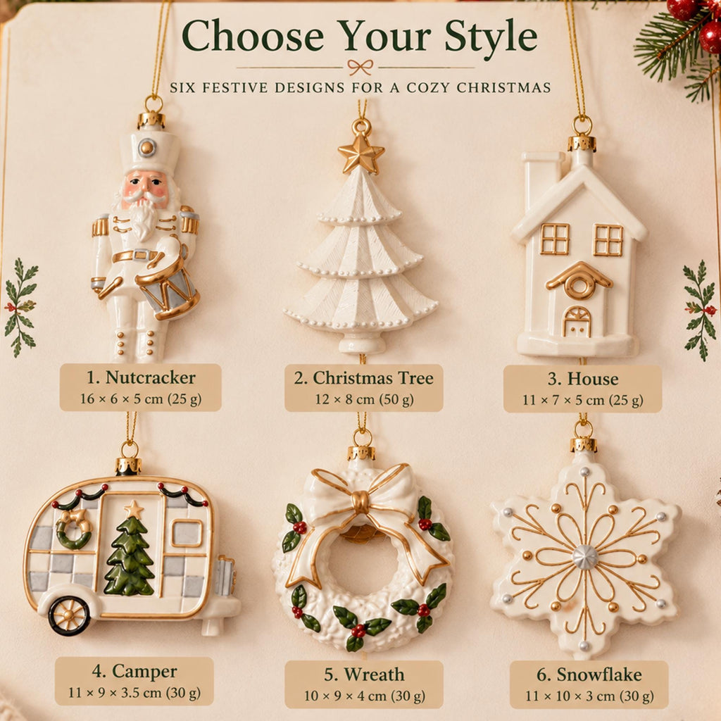 White Christmas Ornament Set, PVC Holiday Tree Decorations, Minimalist Winter Hanging Decor, Snowflake Santa Tree House Gift for Family