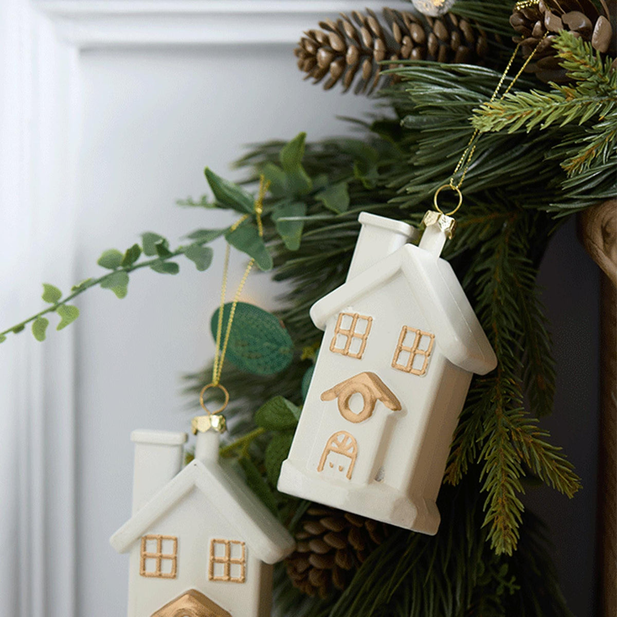 White Christmas Ornament Set, PVC Holiday Tree Decorations, Minimalist Winter Hanging Decor, Snowflake Santa Tree House Gift for Family