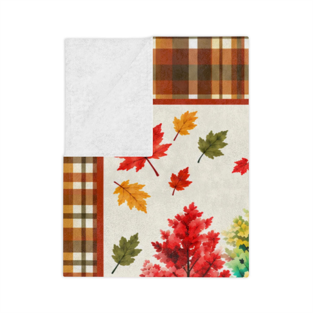 Fall Is My Favorite Color Velveteen Microfiber Blanket Throw, Plaid Autumn Leaves