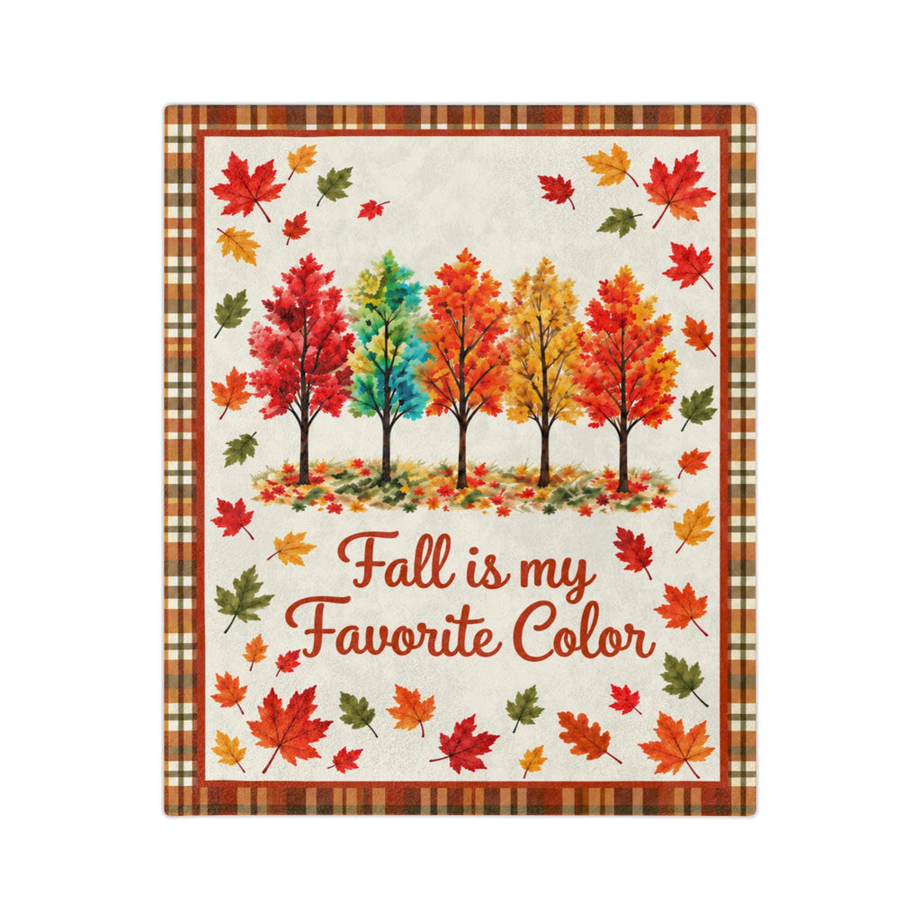 Fall Is My Favorite Color Velveteen Microfiber Blanket Throw, Plaid Autumn Leaves
