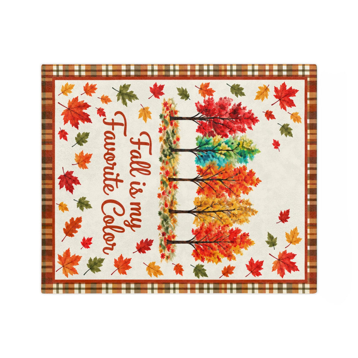 Fall Is My Favorite Color Velveteen Microfiber Blanket Throw, Plaid Autumn Leaves