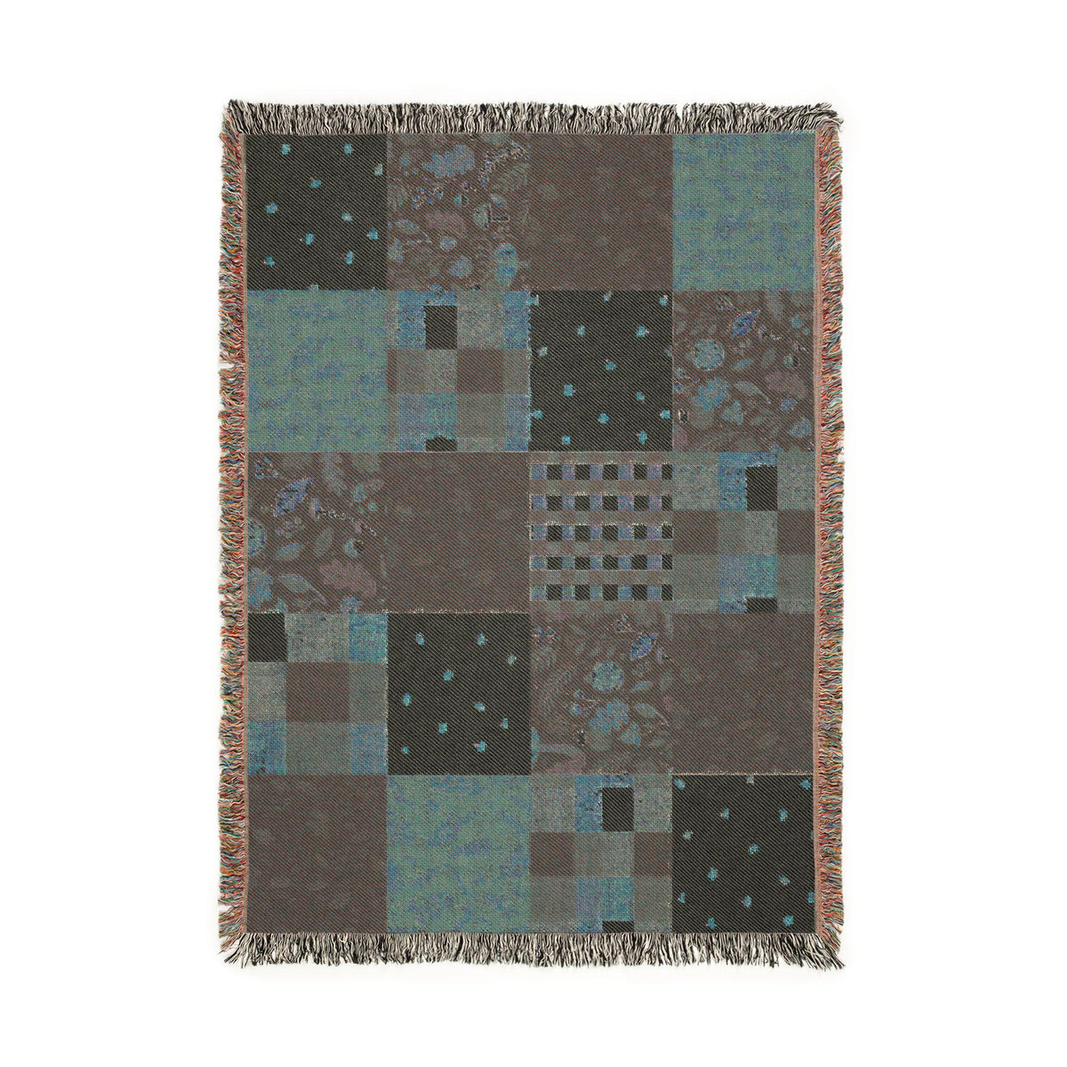 Patchwork Floral Plaid Woven Blanket | Autumn Rustic Throw