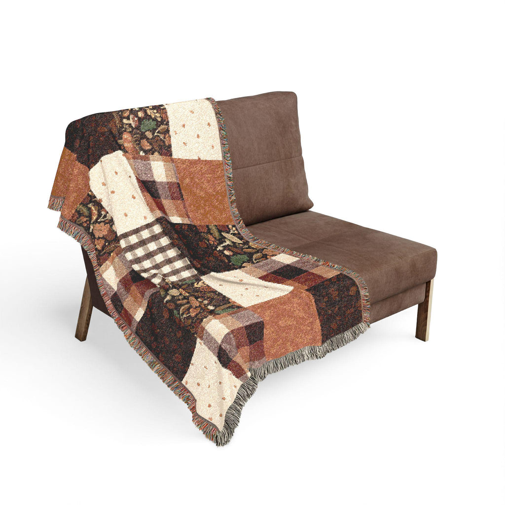 Patchwork Floral Plaid Woven Blanket | Autumn Rustic Throw