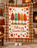 Fall Is My Favorite Color Velveteen Microfiber Blanket Throw, Plaid Autumn Leaves