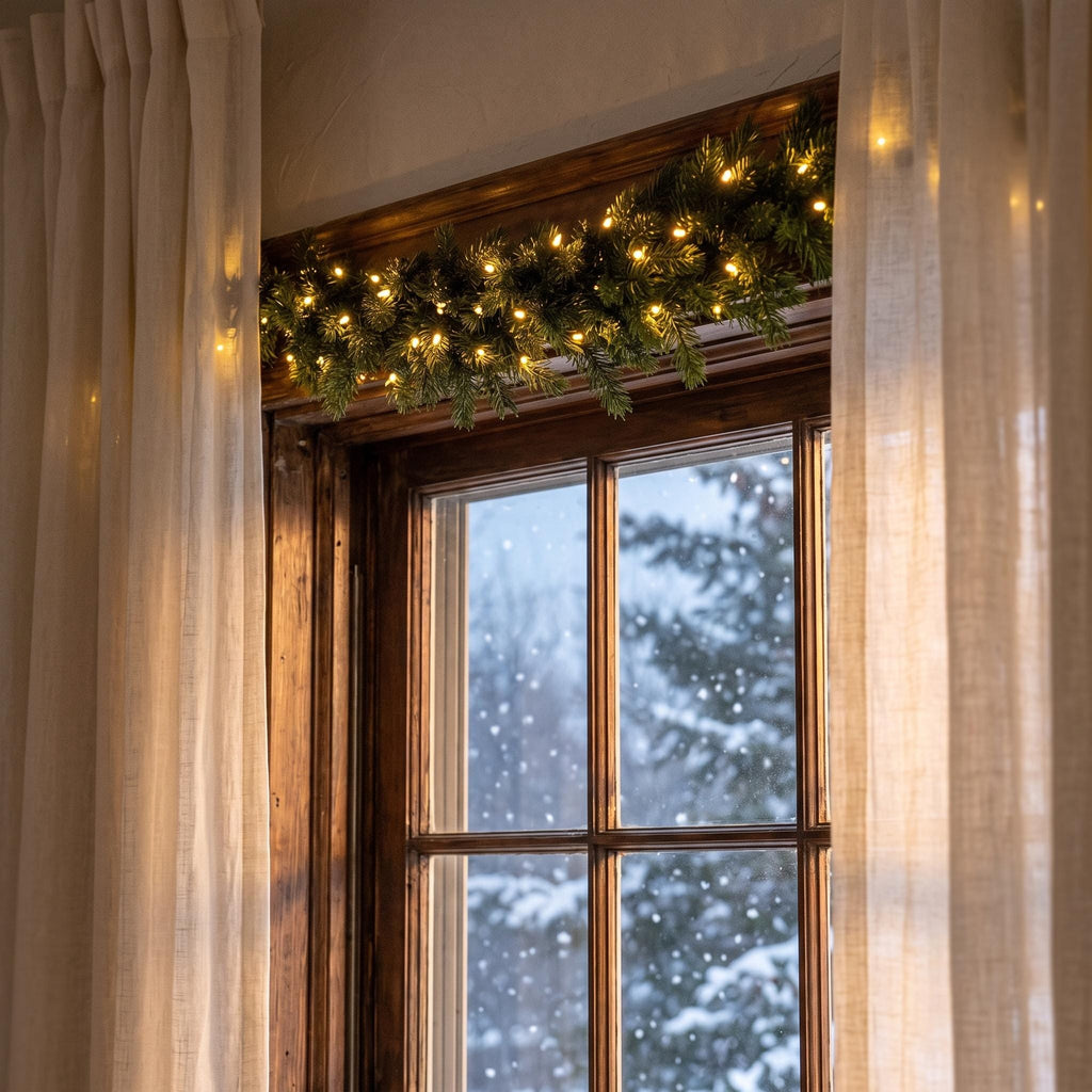 Pre-Lit Norfolk Pine Garland | Realistic Faux Evergreen Holiday Decor | Lighted Christmas Mantel Garland | Warm LED Fairy Lights Winter