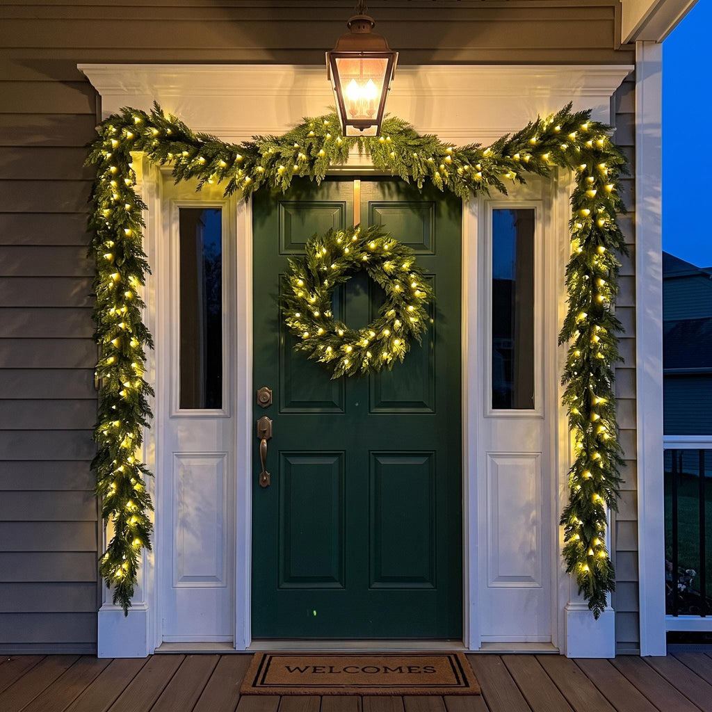 Pre-Lit Norfolk Pine Garland | Realistic Faux Evergreen Holiday Decor | Lighted Christmas Mantel Garland | Warm LED Fairy Lights Winter