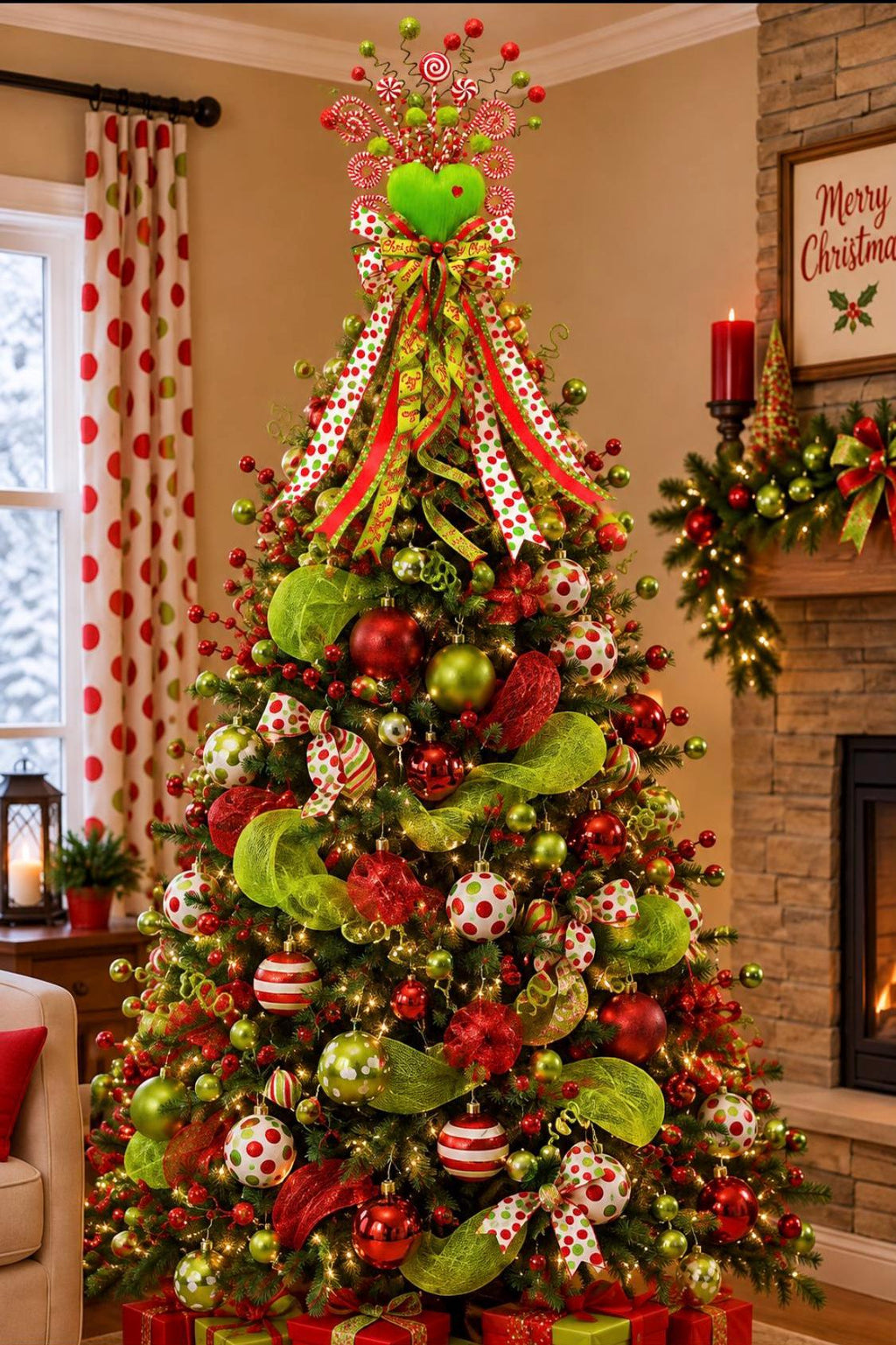 Green Monster Heart Whimsical Tree Topper Christmas Tree Decoration
