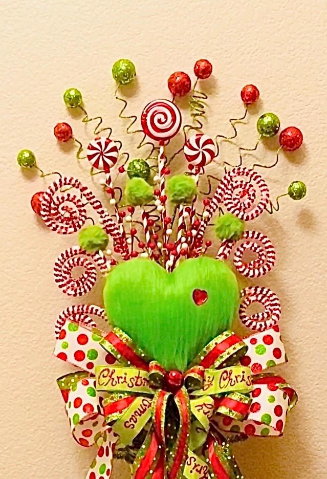 Green Monster Heart Whimsical Tree Topper Christmas Tree Decoration