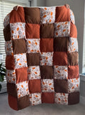 Handmade Pumpkin Patch Puff Quilt | Cozy Autumn Throw Blanket (50"x56")