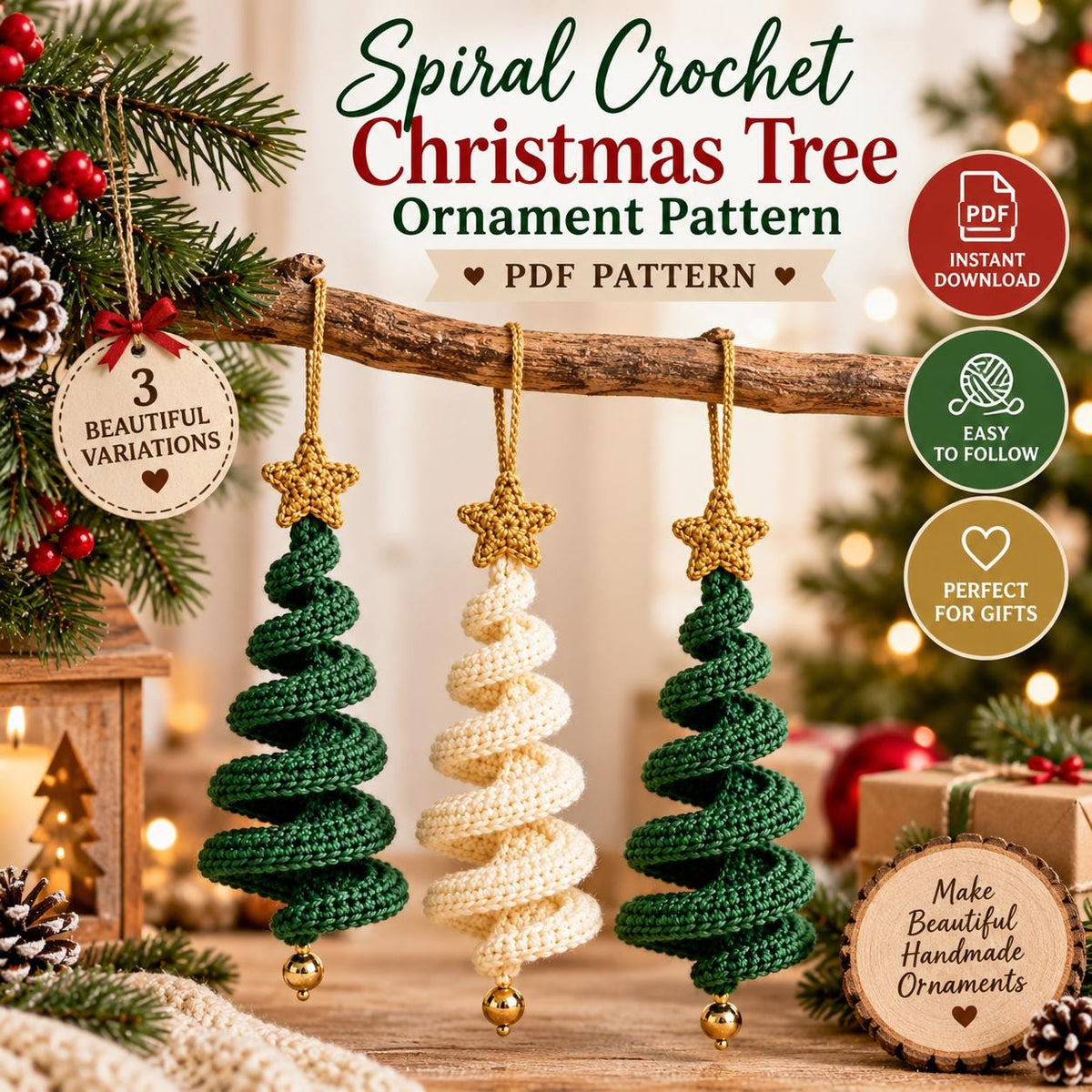 Spiral Crochet Christmas Tree Ornament Pattern (Digital Download)