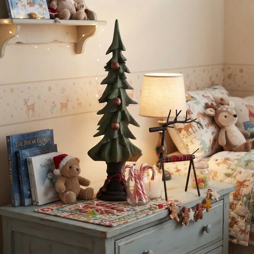 Rusty Bell Christmas Tree Plaid Reindeer Set Primitive Country Holiday Table Decor