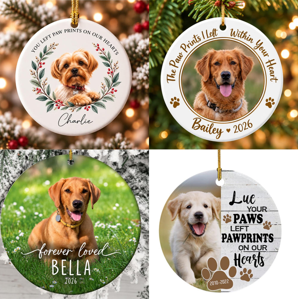 Personalized Dog Cat Memorial Christmas Plastic Ornament, Pet Memorial Gifts, Pet Photo Memorial, Pet Loss Gifts for Christmas Tree Decor