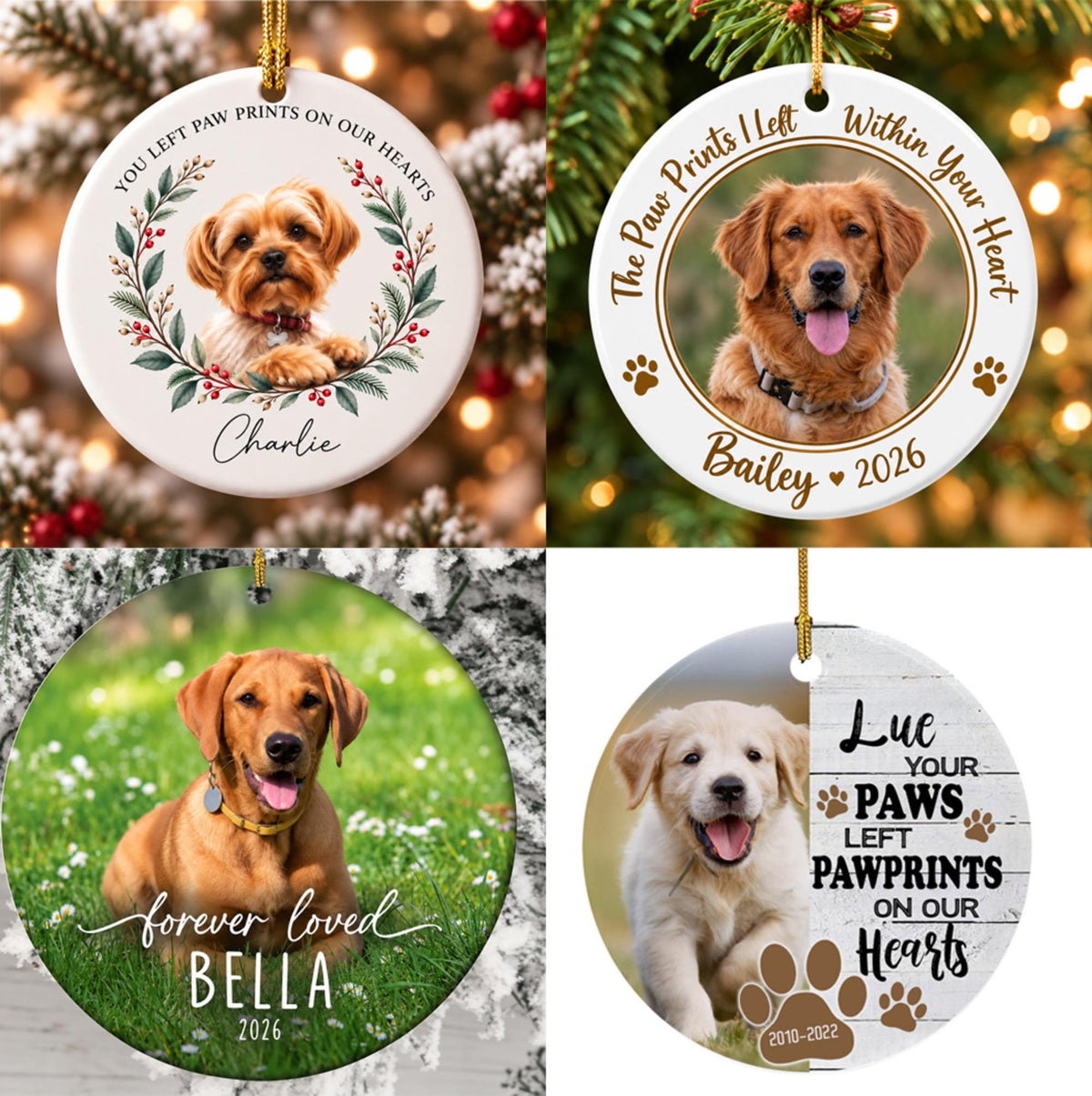 Personalized Dog Cat Memorial Christmas Plastic Ornament, Pet Memorial Gifts, Pet Photo Memorial, Pet Loss Gifts for Christmas Tree Decor