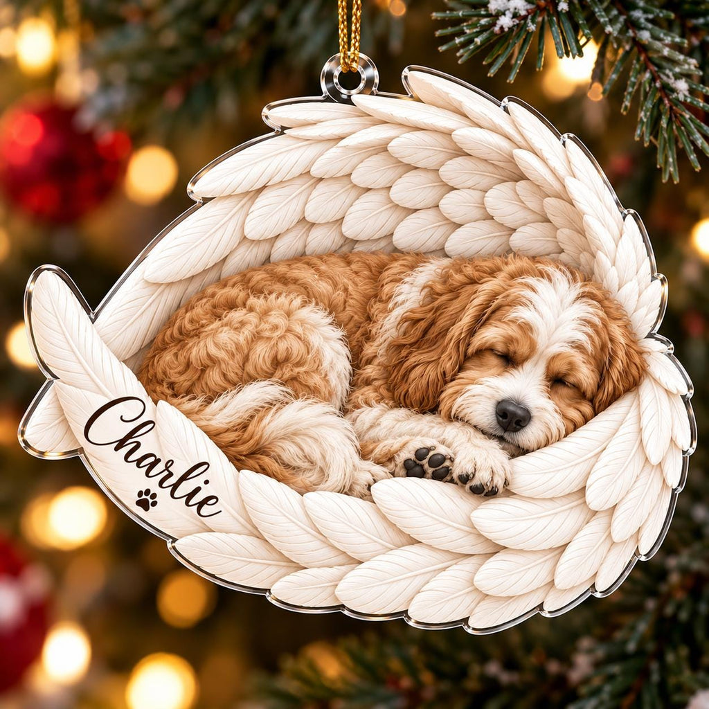 Personalized Pet Memorial Angel Wings Christmas Ornament, Custom Dog Cat Photo Acrylic Xmas Decor, Remembrance Keepsake Gift, Christmas Gift