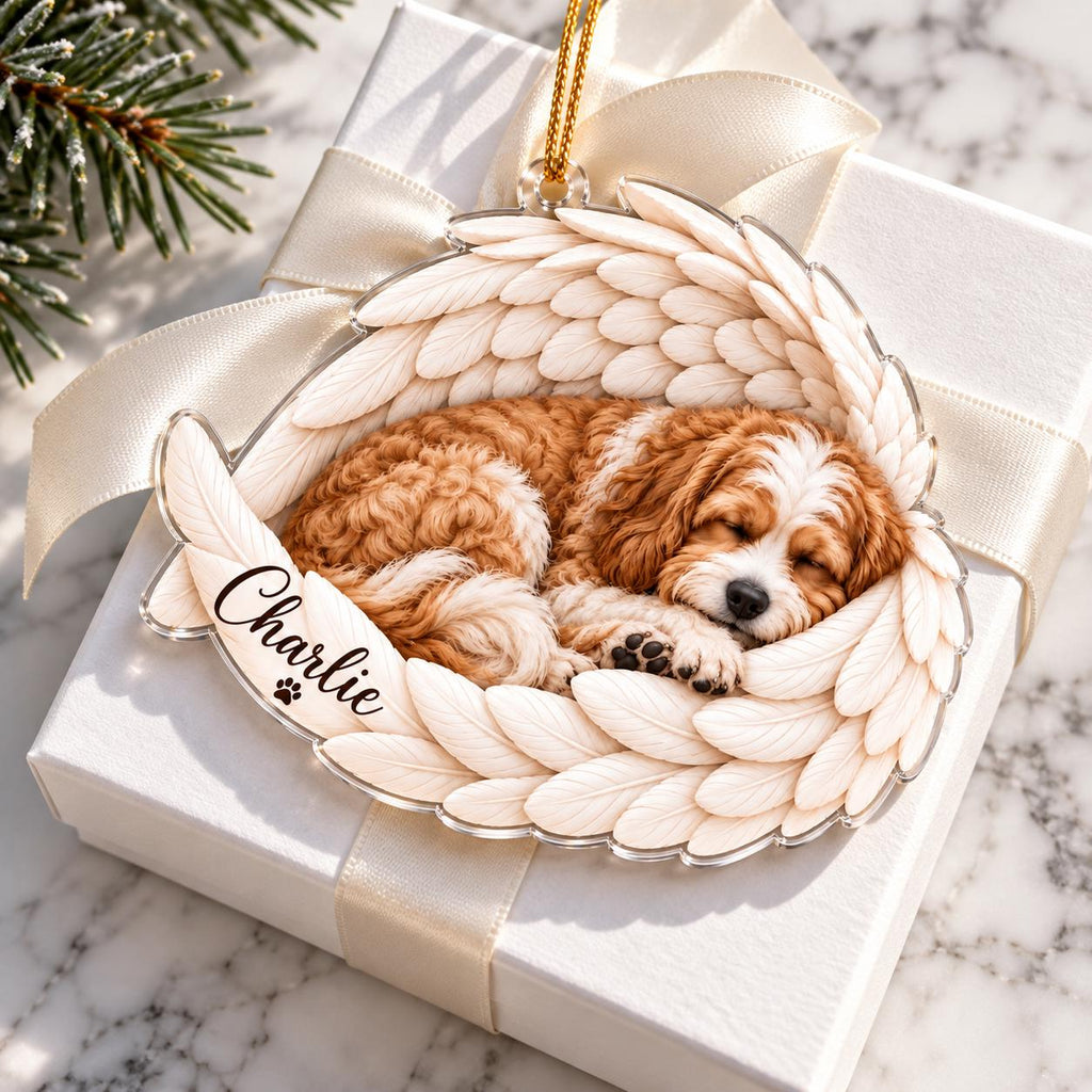 Personalized Pet Memorial Angel Wings Christmas Ornament, Custom Dog Cat Photo Acrylic Xmas Decor, Remembrance Keepsake Gift, Christmas Gift