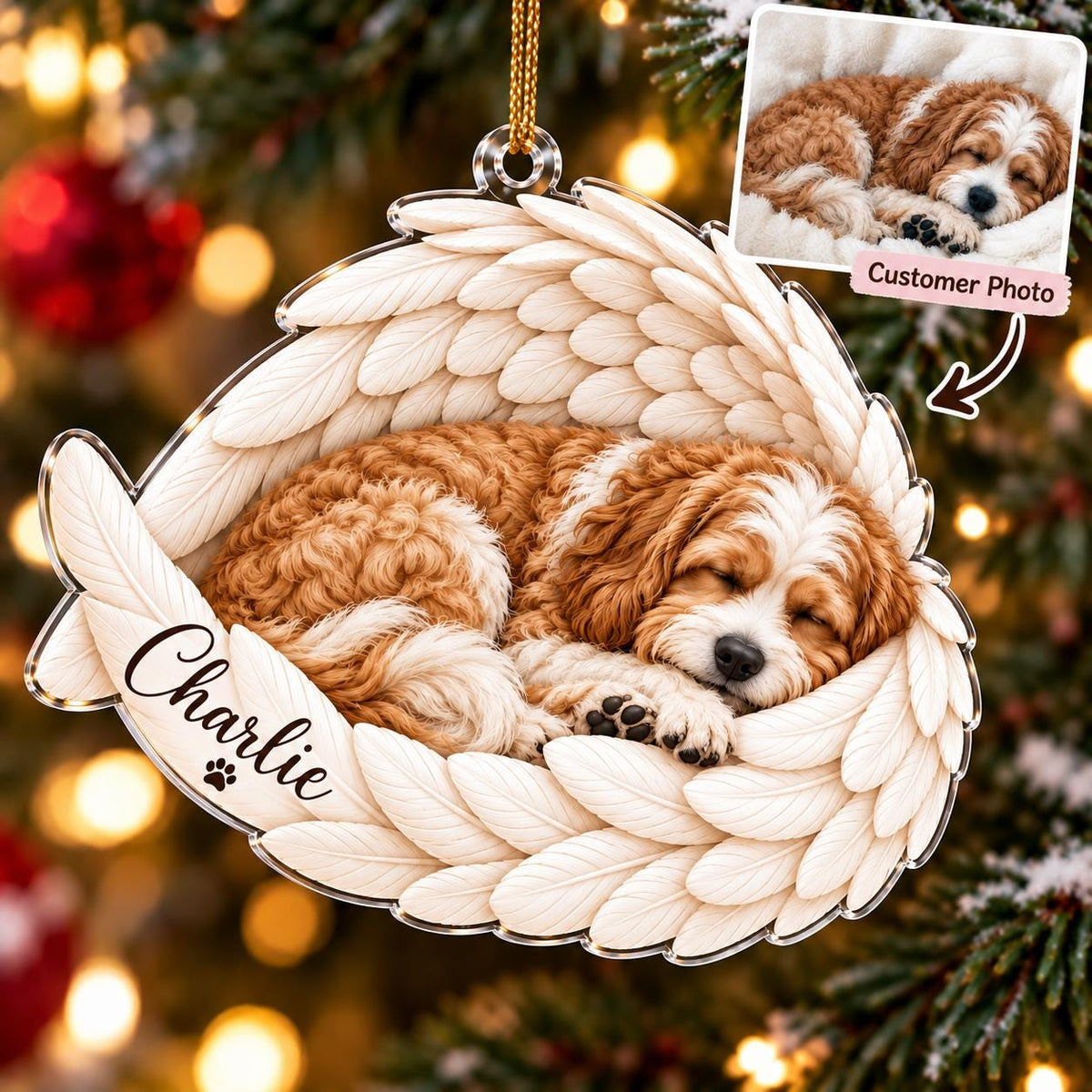 Personalized Pet Memorial Angel Wings Christmas Ornament, Custom Dog Cat Photo Acrylic Xmas Decor, Remembrance Keepsake Gift, Christmas Gift
