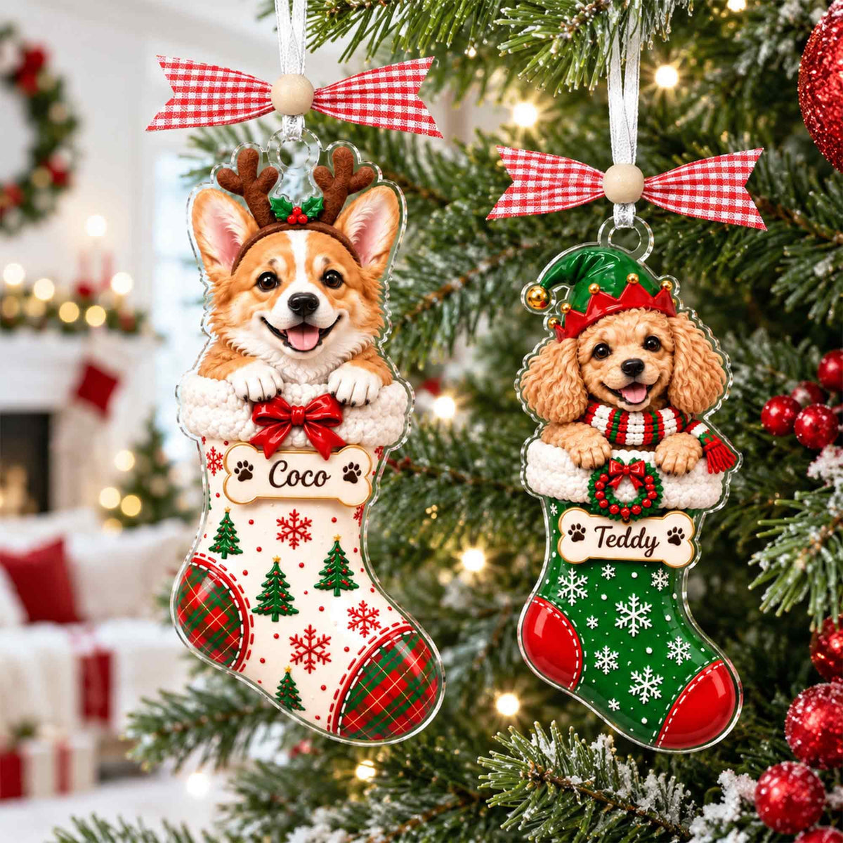 Personalized Pet Photo Stocking Christmas Ornament,Dog Cat Ornament,Christmas Tree Decor,Keepsake Pet Lover,Dog Cat Ornament,Holiday Decor