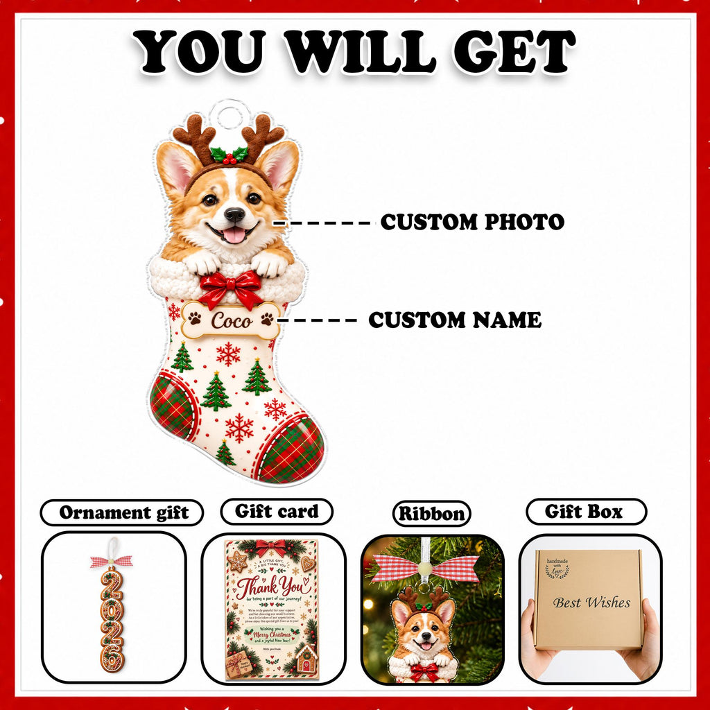 Personalized Pet Photo Stocking Christmas Ornament,Dog Cat Ornament,Christmas Tree Decor,Keepsake Pet Lover,Dog Cat Ornament,Holiday Decor