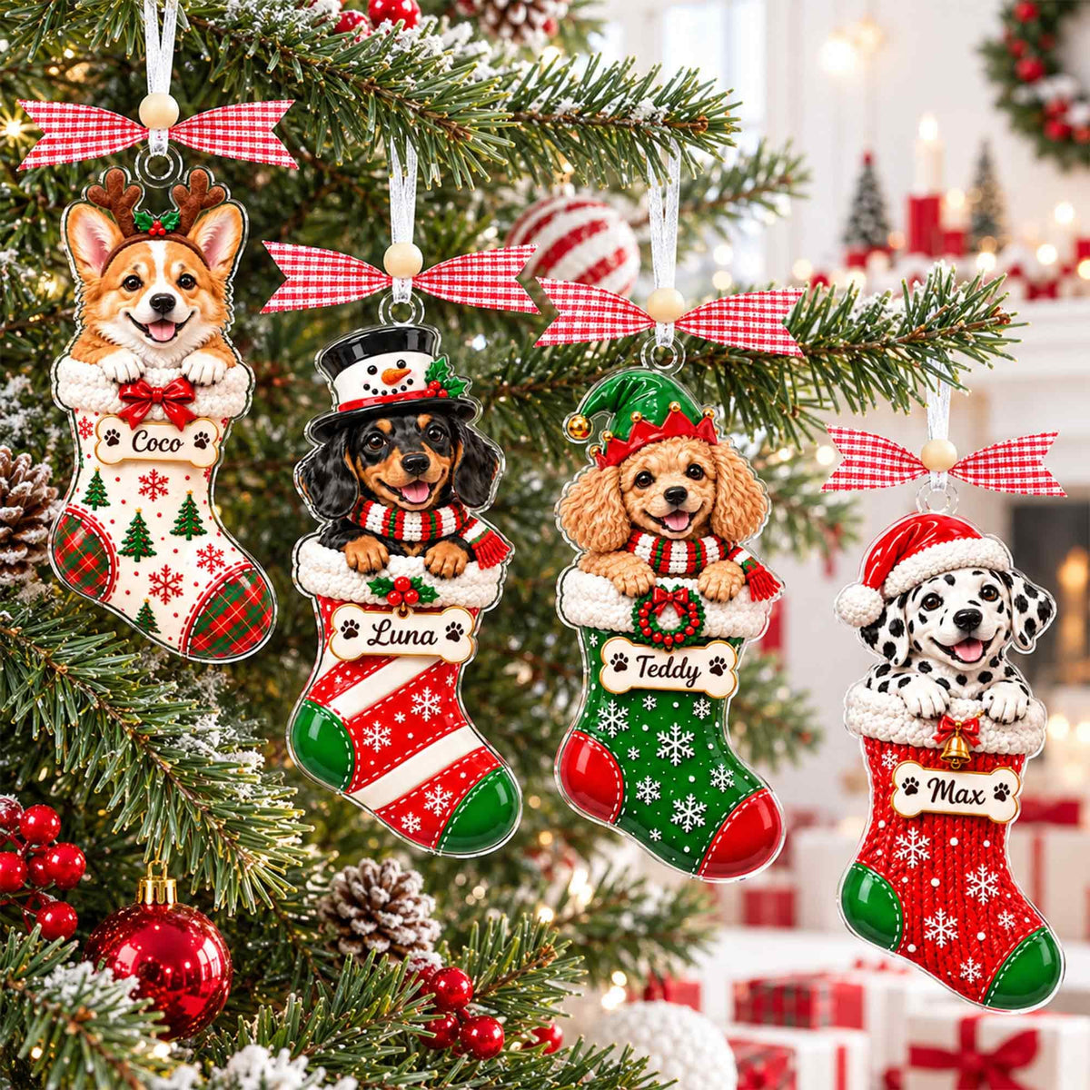 Personalized Pet Photo Stocking Christmas Ornament,Dog Cat Ornament,Christmas Tree Decor,Keepsake Pet Lover,Dog Cat Ornament,Holiday Decor