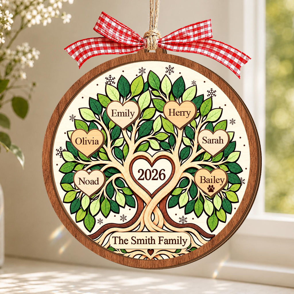 Personalized Family Tree Christmas Ornament, Custom Name Family Keepsake, Gift for Grandparents, 2026 Family Wooden Ornament