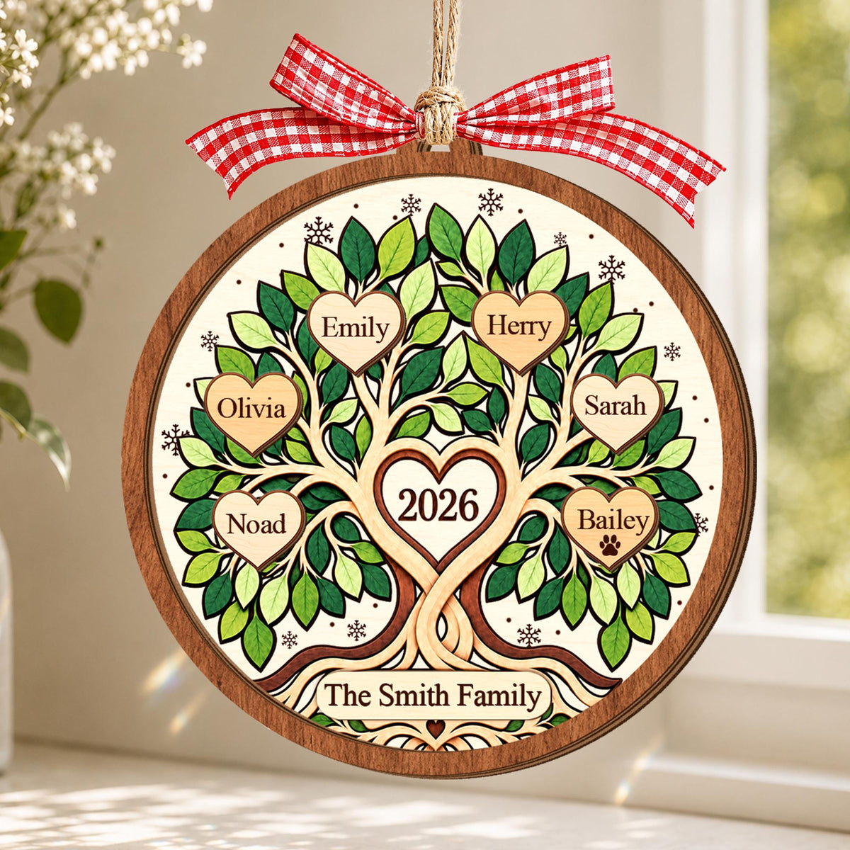 Personalized Family Tree Christmas Ornament, Custom Name Family Keepsake, Gift for Grandparents, 2026 Family Wooden Ornament