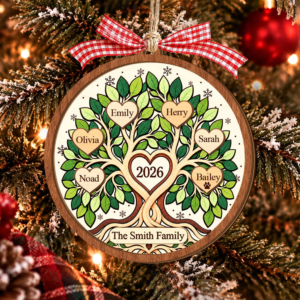 Personalized Family Tree Christmas Ornament, Custom Name Family Keepsake, Gift for Grandparents, 2026 Family Wooden Ornament