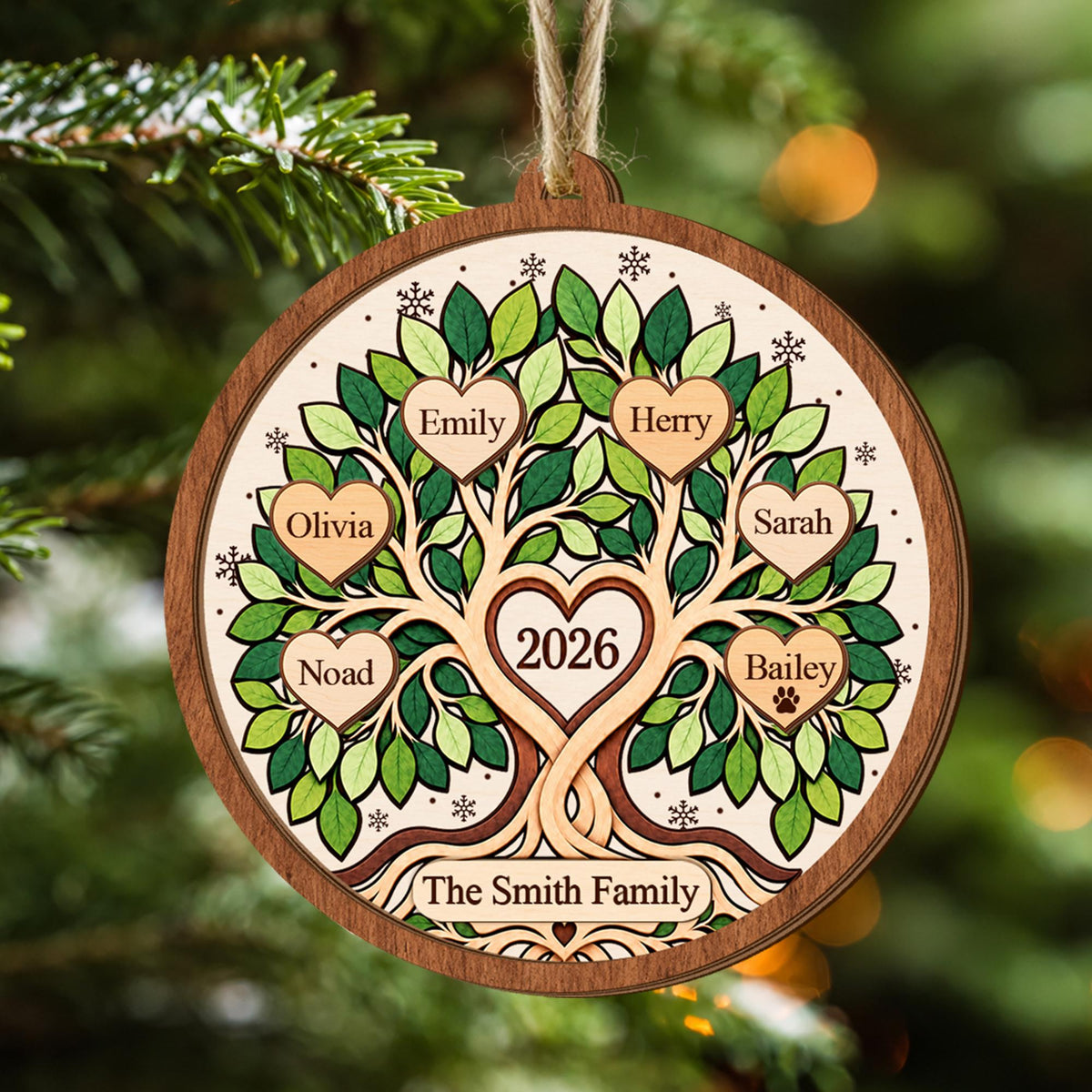 Personalized Family Tree Christmas Ornament, Custom Name Family Keepsake, Gift for Grandparents, 2026 Family Wooden Ornament