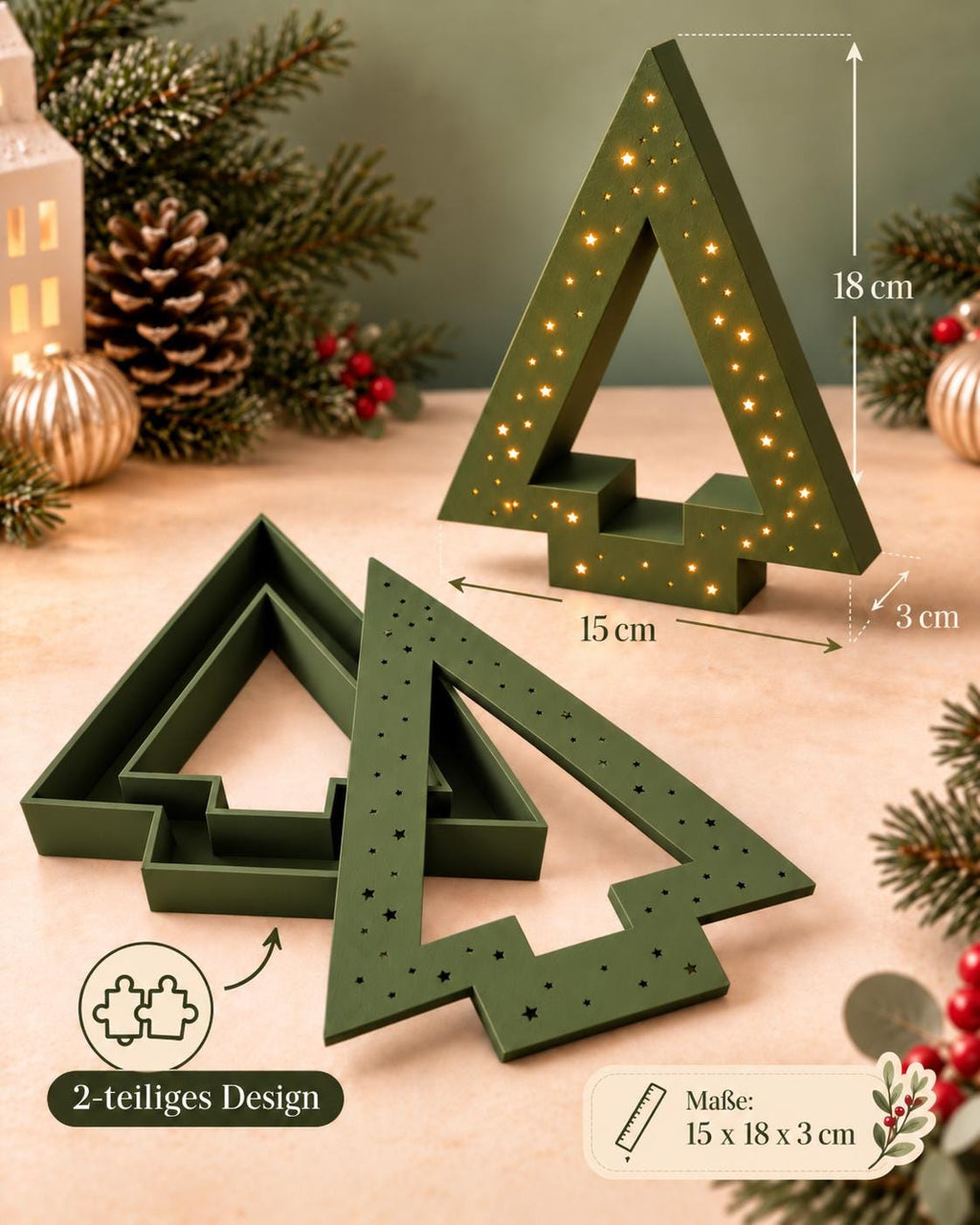 Light-up Christmas tree decoration | 3D printed in PLA | Christmas tree decoration | 15 x 18 cm