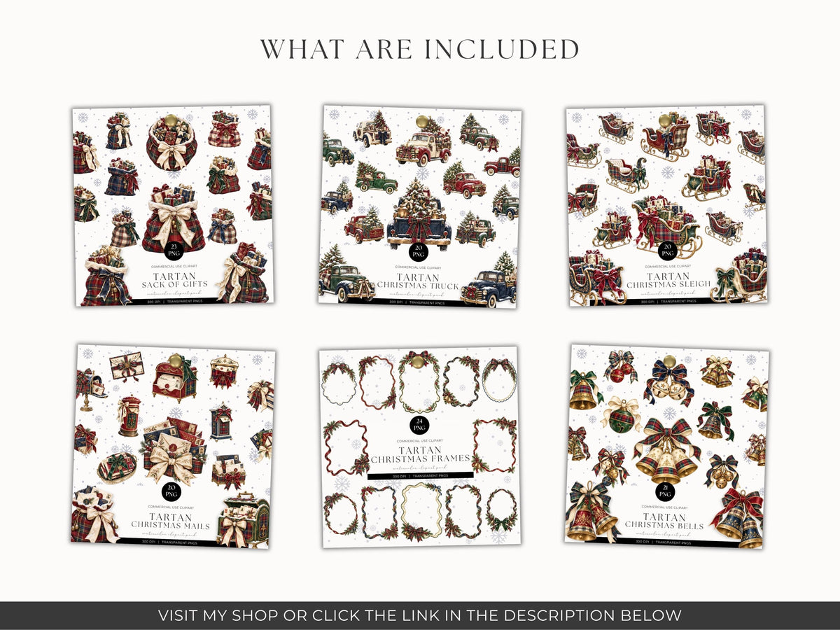 Christmas Tartan Plaid Vintage Christmas Designs PNG Old Money Aesthetic Christmas Elegance Christmas PNG Set Whimsy Clipart Cozy Winter PNG
