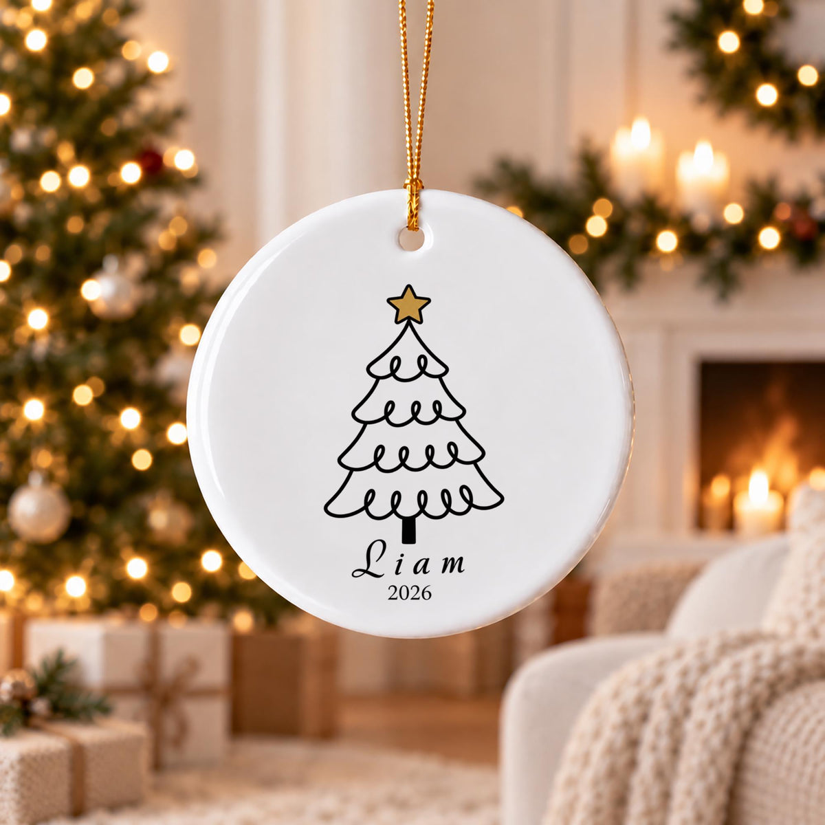 Personalized Name Christmas Ornament, Custom Ceramic Tree Ornament 2026, Kids Family Holiday Keepsake, Christmas Gift for Son Daughter