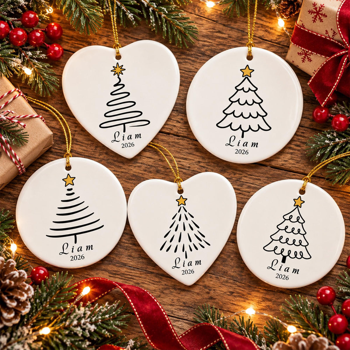 Personalized Name Christmas Ornament, Custom Ceramic Tree Ornament 2026, Kids Family Holiday Keepsake, Christmas Gift for Son Daughter