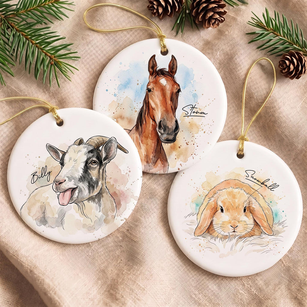Personalized Pet Portrait Christmas Ornament, Goldfish Lizard Bird Horse Hamster Rabbit Goat Ornament, Pet Owner Gift, Custom Pet Keepsake