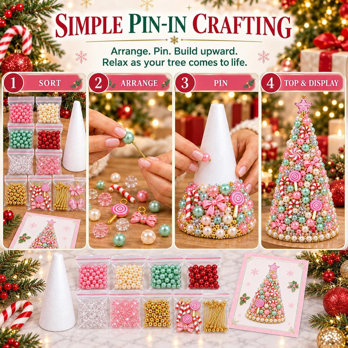 Dreamy Beaded Christmas Tree DIY Kit .Multicolor / beaded Christmas tree