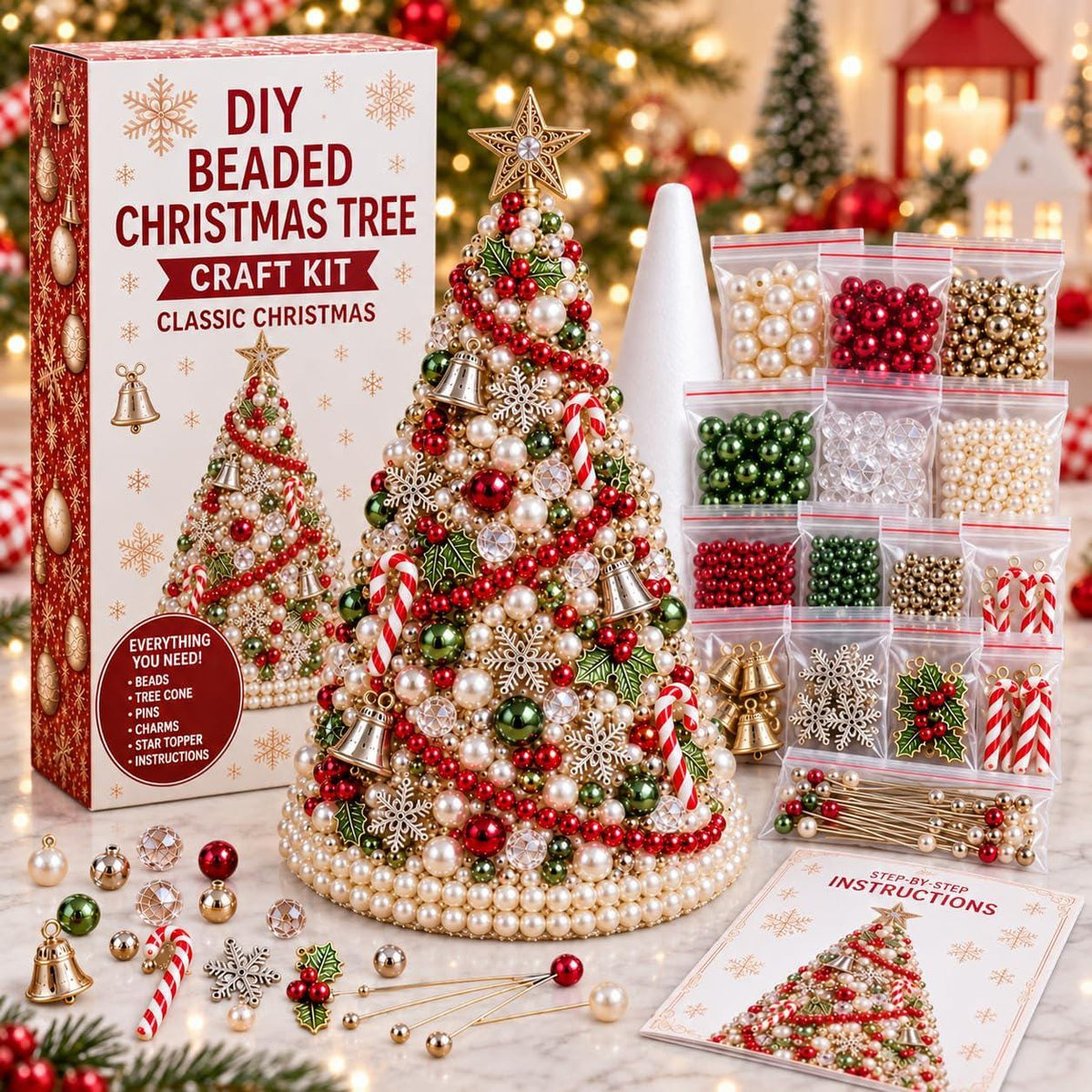 Dreamy Beaded Christmas Tree DIY Kit .Multicolor / beaded Christmas tree